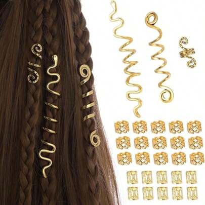 28件套编织发饰，女士合金编织配饰，长发珠夹和吊坠，螺旋发辫，适合浓密、长发、短发、卷发或直发装饰