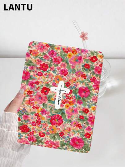 1pc Pink Floral Pattern Tablet Protective Case With Tri-Fold Stand, Compatible With Apple 10.2", Pro 11" 2020/2021, (A16) 11" 11th Gen 2025, 9th/10th Gen, Air 4th 10.9", Galaxy Tab S6 Lite 10.4", /, Anti-Drop, Pen Slot, Sleep/Wake Support, Practical Personalized Gift, Gift For Kids/Family, Year-End