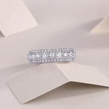 1pc Eternal Ring, Moissanite Ring, 18K Gold Plated, Minimalist Design, Elegant & Dazzling, Suitable For Men & Women Daily Wear Or Special Occasions, Low Allergy, Nickel-Free, Sparkling Gemstone Jewelry, Engagement, Wedding, Anniversary, Birthday Gift, With GRA Certificate - Silver - View 5