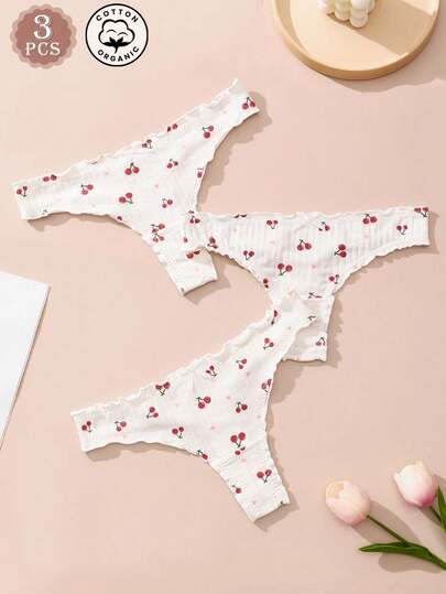 3 piezas/paquete Bragas tipo tanga de algodón lindas para mujeres, ropa interior de damas cómoda y transpirable, con encaje, pantaletas de unicolor minimalista y sexy, adecuadas para citas, yoga, vida diaria, vacaciones, San Valentín, Ramadán y otras ocasiones, apropiadas para uso durante todo el año