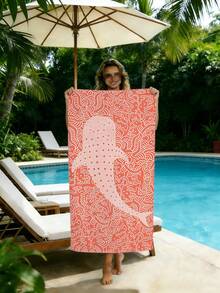 1pc Ultra-Fine Fiber Beach Towel, Coral Orange Whale Shark Pattern Printed Bath Towel, Sand Proof, Quick Drying, Absorbent, Oversized Sunbathing Towel, Suitable For Swimming Pools, Swimming, Camping, Beaches, Travel Essentials, - Type a - View 6