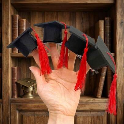 4个迷你流苏毕业帽发夹，毕业礼服配饰，毕业典礼服装，毕业季发饰