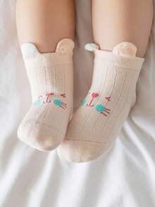 4 đôi tất cotton hình mặt động vật dễ thương với thiết kế tai 3D cho bé sơ sinh/trẻ nhỏ - Nhiều màu - Xem 2
