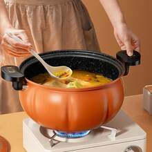 Pumpkin Enamel Soup Pot With Glass Lid, Non-Stick Cooking Pot, Induction Compatible, Heat-Resistant Handles, Multifunctional Stew Pot, Kitchen Essential Cookware - View 4