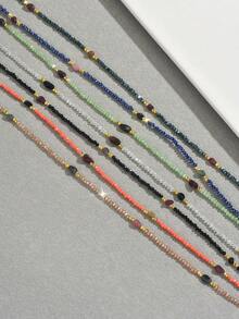 1pc Women's Fashion Minimalist Asymmetrical Stone Beaded Necklace, Suitable For Daily Wear - Multicolor - View 2