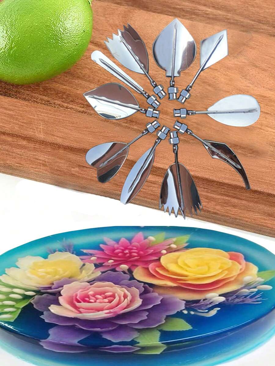 10件套翻糖裱花嘴蛋糕装饰工具套装,适用于烘焙、果冻、糕点 - 銀色均碼 - 查看 1