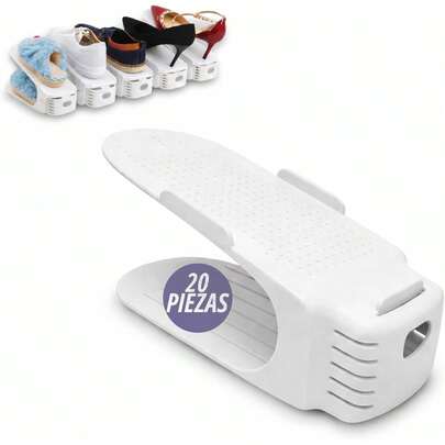 Bluelander 20 Zapateras Organizador, Zapatera de Plastico, Hombre Mujer, Apiladores de Zapatos y Ahorrador de Espacio con 4 Niveles de Inclinación para Zapatos, Tenis y Sandalias (20)