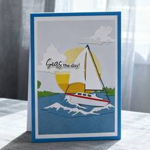 Creative Sailboat And The Sea Dies, DIY Scrapbooking Album And Embossing Stencil, Greeting Card Making Tool, Card Paper Cutting Crafts ,Gift Card Making Template Die Cuts. - Silver - View 2