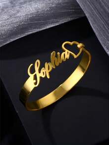 Custom Bracelet Custom 201 201 201 201 Stainless Steel Bracelet With Personalized Labels, Letters, Women'S Heart Bracelet, Wedding Gift Valentine'S Day - Yellow Gold - View 2