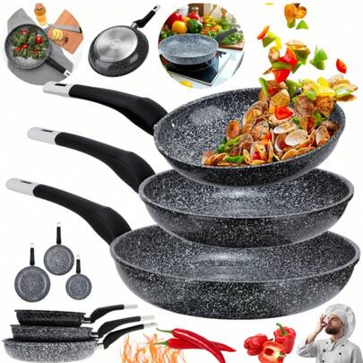 Premium 3-teiliges Antihaft-Induktionspfannen-Set (20, 24 & 28 cm) – Kratzfeste Pfannen mit hitzebeständigen Silikongriffen für alle Herdarten