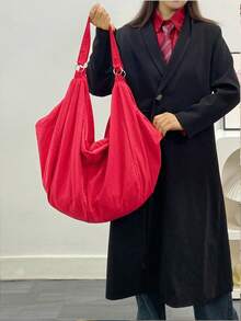 Bolso de hombro de unicolor de gran capacidad y estilo minimalista, bolso cruzado unisex de alta gama en color rojo, bolso de tela de nailon resistente al agua, mochila casual y versátil, adecuado para trabajo, estudio y viaje - Rojo - Ver 7