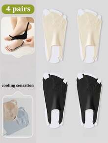 1/4/7 Pairs Of Ice Silk Socks, Thin Toe Socks For Spring And Summer, Non Slip Invisible Socks, Shallow Boat Socks, Socks For High Heels Two Finger Socks - Multicolor - View 17