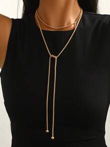 1 pieza Collar largo multicapa en forma de Y con cadena de maíz estilo bohemio, ajustable, adecuado para uso diario, vacaciones, fiestas, joyería multifuncional para mujer - Dorado - Ver 5