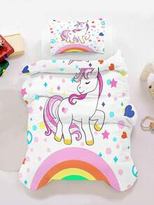 Bộ ga trải giường 2/3 món bằng sợi microfiber mềm mại hình kỳ lân và cầu vồng - Bộ ga trải giường và vỏ gối họa tiết động vật hoạt hình dễ thương, phù hợp trang trí phòng ngủ bé gái và ký túc xá, kích thước 135x200cm. - Nhiều màu - Xem 6