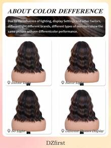 Brown Highlight Short Water Wave Bob Wig Synthetic T-Part Lace Front Wig For Effortless Styling - Brown Highlight - View 9
