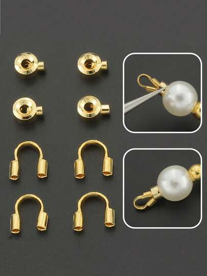 30-100件套珠宝制作工具包 | 镀金扁平扣、U形钩、串珠隔珠、金属丝连接器、绕线夹、马蹄形扣、扁平紧固固定珠，适用于手工制作项链、吊坠、手链、脚链、耳环连接器