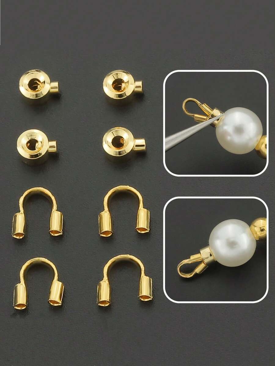 30-100件套珠宝制作工具包 | 镀金扁平扣、U形钩、串珠隔珠、金属丝连接器、绕线夹、马蹄形扣、扁平紧固固定珠，适用于手工制作项链、吊坠、手链、脚链、耳环连接器 - 彩色 - 查看 1