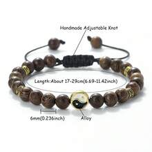1Pc Of Retro Wooden Bead Bracelet With Yin-Yang Tai Chi Pendant Buddhist Spiritual Energy Prayer Bead Bracelet Couple Matching Bracelet - Brown - View 11