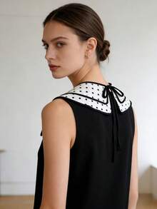 1 Pc Polka Dot Shawl Cape With Fake Collar, Summer Multifunctional Sun Protection With Skirt Bow Tie Strap - White - View 3