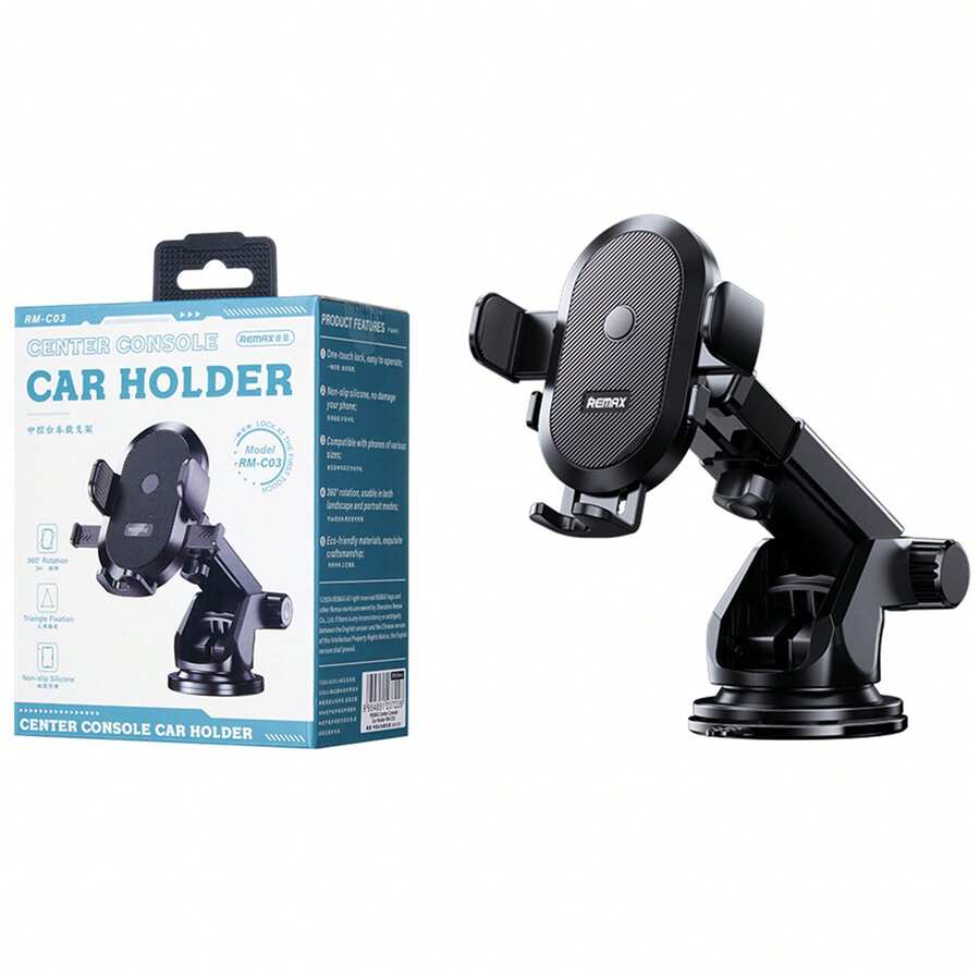 REMAX RM-C03 车载手机支架，360度旋转，防滑，兼容4-6.5英寸手机 - 黑色 - 查看 1