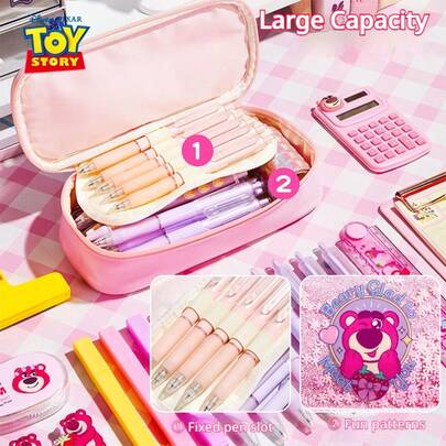  Disney Handheld Pencil Case, Large Capacity Pencil Bag, High-Quality Zipper Stationery Box, Middle School Handheld Pencil Box, Multi-Functional Stationery Bag, Gift, Student Supplies, Practical Storage