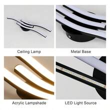 Three-Color Arc LED Ceiling Light, Wave-Shaped Ceiling Spotlight, Low Energy Consumption And High Illumination, Suitable For Living Room And Kitchen. - Black - View 3