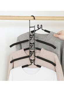 5-In-1 Space Saving Clothes Hanger With Detachable Pant Rack & Non-Slip Foam - Durable Metal Organizer For Shirts, T-Shirts, Etc. - Black - View 1