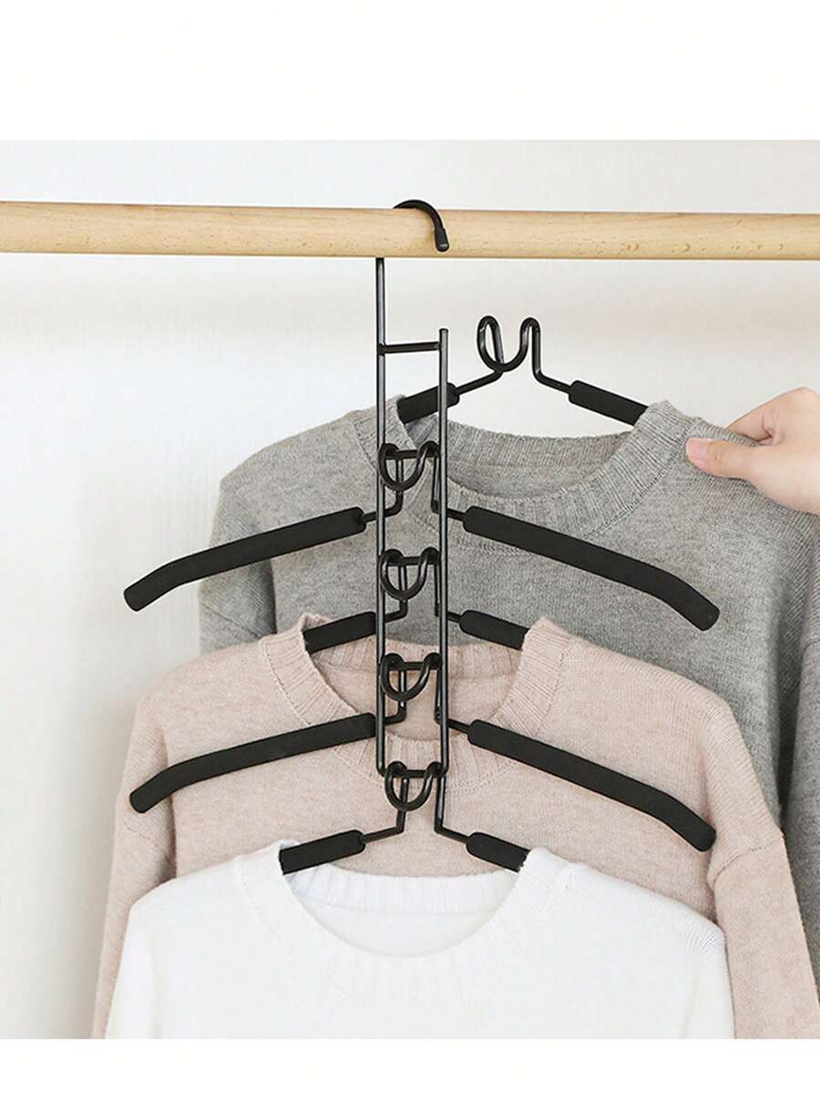 5-In-1 Space Saving Clothes Hanger With Detachable Pant Rack & Non-Slip Foam - Durable Metal Organizer For Shirts, T-Shirts, Etc. - Black - View 1