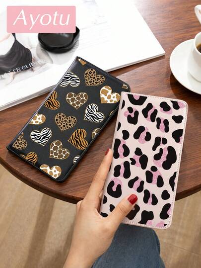 Ayotu 1 件豹纹、爱心亮片图案汽车登记及保险卡夹，PU 皮革手套箱收纳袋，汽车登记及保险卡钱包，汽车卡套，旅行必备，返校用品，节日必备，度假配件，护照夹，护照套，护照钱包，非常适合汽车、卡车、摩托车和拖车车主，也是很棒的圣诞节和新年礼物