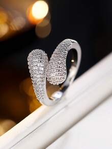 1 buah Cincin Wanita yang Dapat Disesuaikan, Cincin Zirkonia Sintetis Bertatahkan Desain Mewah, Aksesori Fashion Cocok untuk Pemakaian Sehari-hari - cincin terbuka - View 2