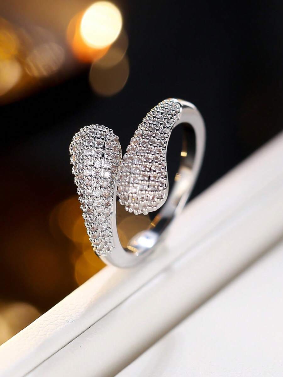 1 buah Cincin Wanita yang Dapat Disesuaikan, Cincin Zirkonia Sintetis Bertatahkan Desain Mewah, Aksesori Fashion Cocok untuk Pemakaian Sehari-hari