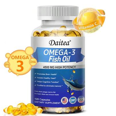 Bcuelov Omega-3 Deep-Sea Fish Oil Softgels Support Heart, Brain, And Immune System Health, Containing 1800mg EPA And 1300mg DHA, L-Lysine, Vitamin C, Sodium, And Magnesium - 120 Softgels.