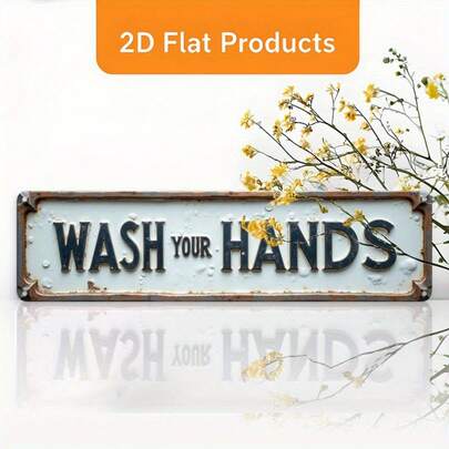 1pc Vintage Style Iron Sign, Size 10X40cm (3.9X15.7in), Engraved "Wash Hands". This Rustic Decorative Plaque With Ornate Frame Is Easy To Hang Indoors Or Outdoors, A Versatile Gift For Home Or Farm.