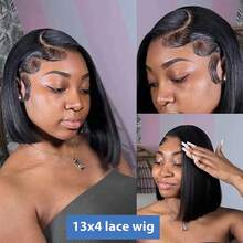 短直波波头假发,真人发假发,13x4高清蕾丝前假发,4x4闭合式假发,180%密度,价格实惠,自然黑,12/14/16英寸 - Natural Black - 查看 4