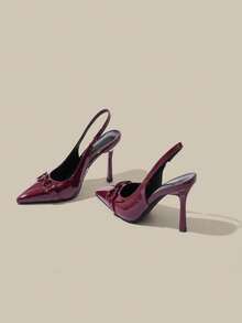 Giày cao gót mũi nhọn thanh lịch cỡ nhỏ dành cho nữ, cao 9.5cm, kiểu dáng slip-on, trang trí màu đỏ tía ánh kim, phù hợp cho đi làm, dự tiệc, đi làm hàng ngày. - Màu Đỏ Sâu - Xem 3