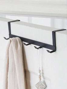 1pc Black Iron Wall Mounted Hook Rack, Heavy Duty 5-Tier Clothes Hanger Organizer, No Drilling Required - Multicolor - View 2