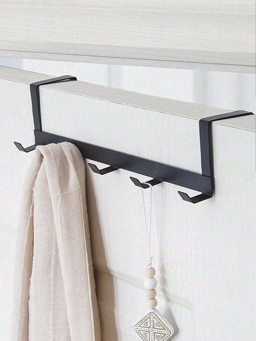 1pc Black Iron Wall Mounted Hook Rack, Heavy Duty 5-Tier Clothes Hanger Organizer, No Drilling Required