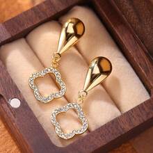 2pcs Luxury Minimalist Four-Leaf Clover Zirconia Pendant Earrings, Stainless Steel Women's Earrings Suitable For Daily, Travel And Holiday Wear - Multicolor - View 7