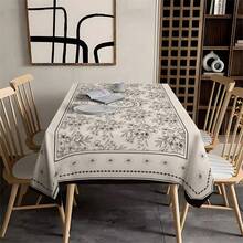 1pc French-Style Vintage Floral Tablecloth - Elegant Beige And White Rectangular Washable Table Cover With Black Lace Border, Durable And Easy-To-Clean Surface. Suitable For Kitchen Dining, Parties, Daily And Special Occasions. Classic French Country - 白色 - 查看 7