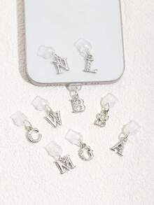 Cute Sparkle Rhinestone 1pc Initial Letter Phone Dust Plug Crystal Alphabet Pendant Charging Port Charm For IPhone & Type-C Phones Birthday Gift - Multicolor - View 1