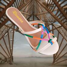 Sandália Rasteirinha Chinelo Tiras Trançadas Ramara Calçados - Multicolorido - Visão 5