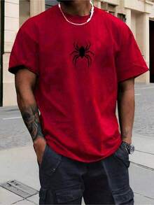 Men's Spider Chest T-Shirt Basic Casual Round Neck Cotton Short Sleeve Summer Spider - Red - View 2