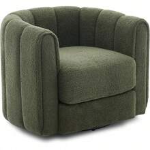 Silla de salón giratoria 360 grados vintage escandinava tapizada en terciopelo de peluche con respaldo a rayas y acolchado mullido silla cómoda para living dormitorio - Verde - Ver 3