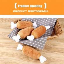 宠物骨头形状发声玩具，鸡翅毛绒互动咀嚼玩具，无需电池，狗狗牙齿护理和玩耍用品 - 彩色 - 查看 9