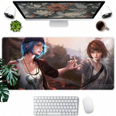 وسادة فأرة مكتب كبيرة أبيض وأسود من لعبة الأنمي "الحياة غريبة"، قاعدة مطاطية مانعة للانزلاق، حواف قماشية ناعمة، مناسبة للاستخدام المنزلي والمكتبي، سهلة التنظيف، حواف دقيقة، وسادة مكتب مستطيلة، مناسبة للاعبين والموظفين، تصميم شخصية لافت للنظر، سطح سهل التنظيف