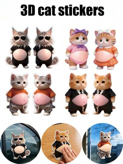 1/2张可爱猫咪肚皮贴纸，3D猫咪贴纸，萌萌小猫贴纸，3D动物贴纸，3D泡泡贴纸，适用于手机、笔记本电脑、书籍、杯子和DIY装饰，生日礼物，复活节礼物，趣味礼物