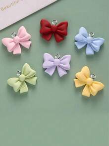 6个可爱树脂蝴蝶结吊坠，马卡龙蝴蝶结饰品配件，DIY耳环项链钥匙扣 - 彩色 - 查看 4