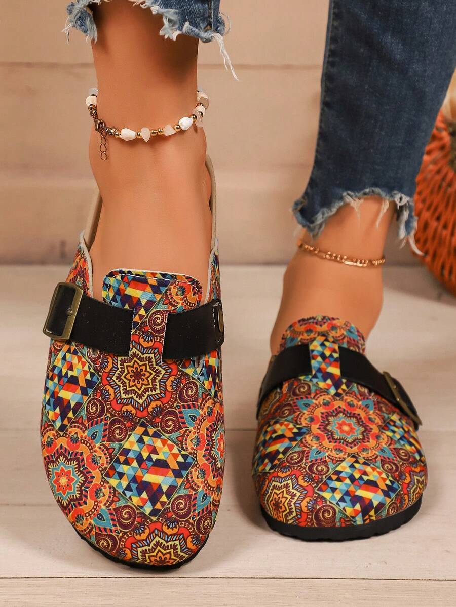 Women's Spring New Round Toe Thick Sole Comfortable Slip-On Casual Fashion Mules - Red - View 1