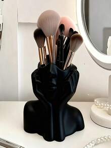 1pc Cute Face Shaped Makeup Brush Holder, Designed In Minimalist White Color To Create A Relaxing Facial Expression. This Artistic Piece Is Both Practical And Aesthetically , Suitable For Placing On The Desktop. - A - View 8