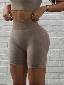 Women's Seamless High Waist Lifting Yoga Shorts, Comfortable Stretchy Fitness Training Sports Shorts - Brown - View 5